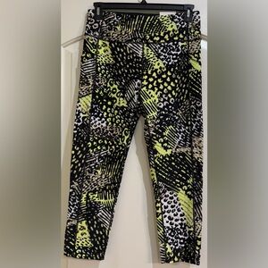 Calvin Klein Performance Black, White, Tan, and Yellow/Green Patterned Leggings